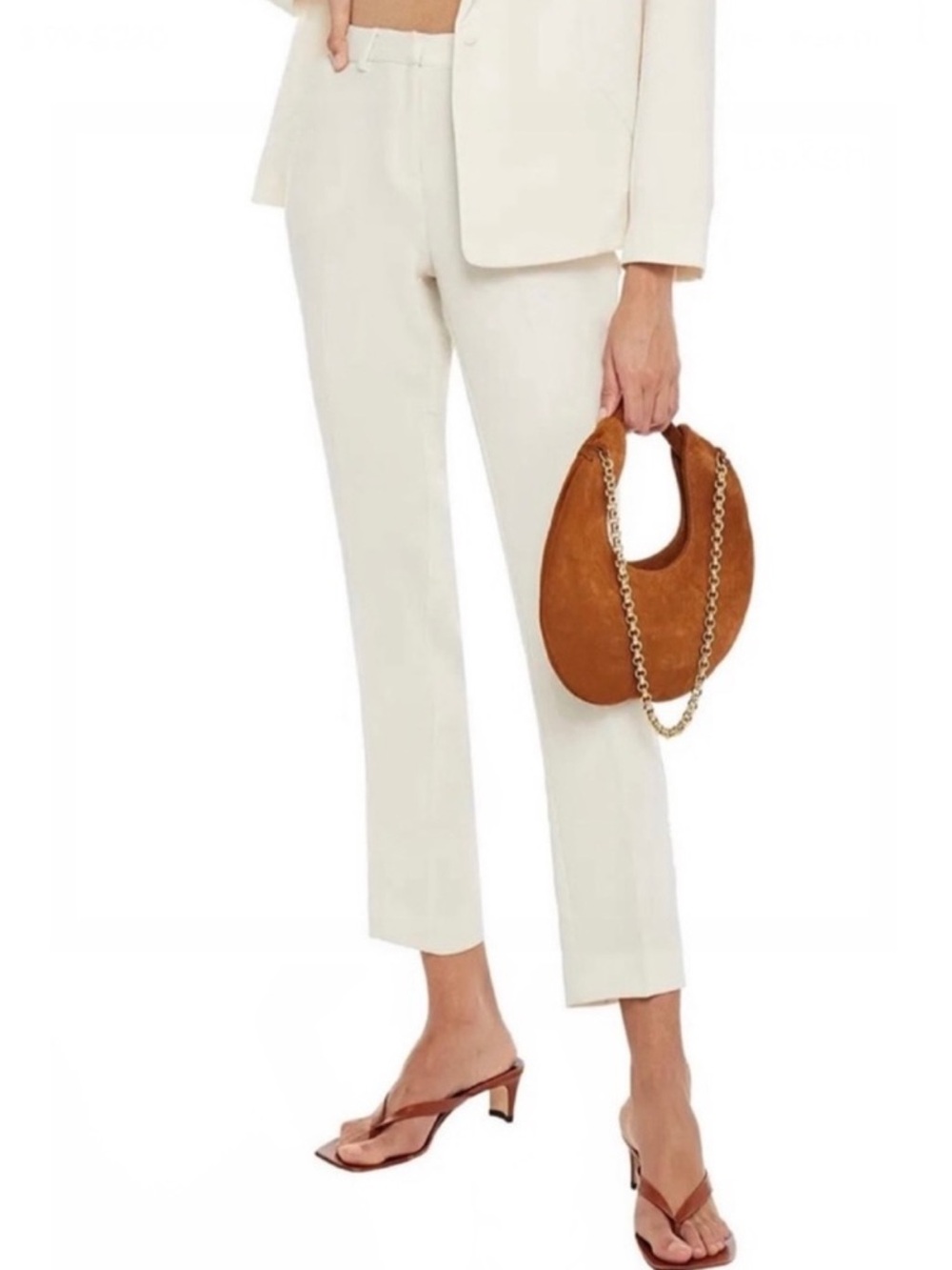 BA&SH BEIGE CROPPED SLIM LEG PANTS